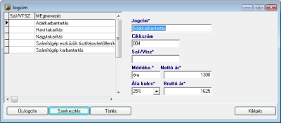 Számlázó program jogcímek