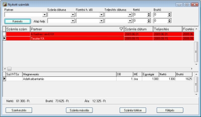 Szmlz program nyitott szmlk kezelse